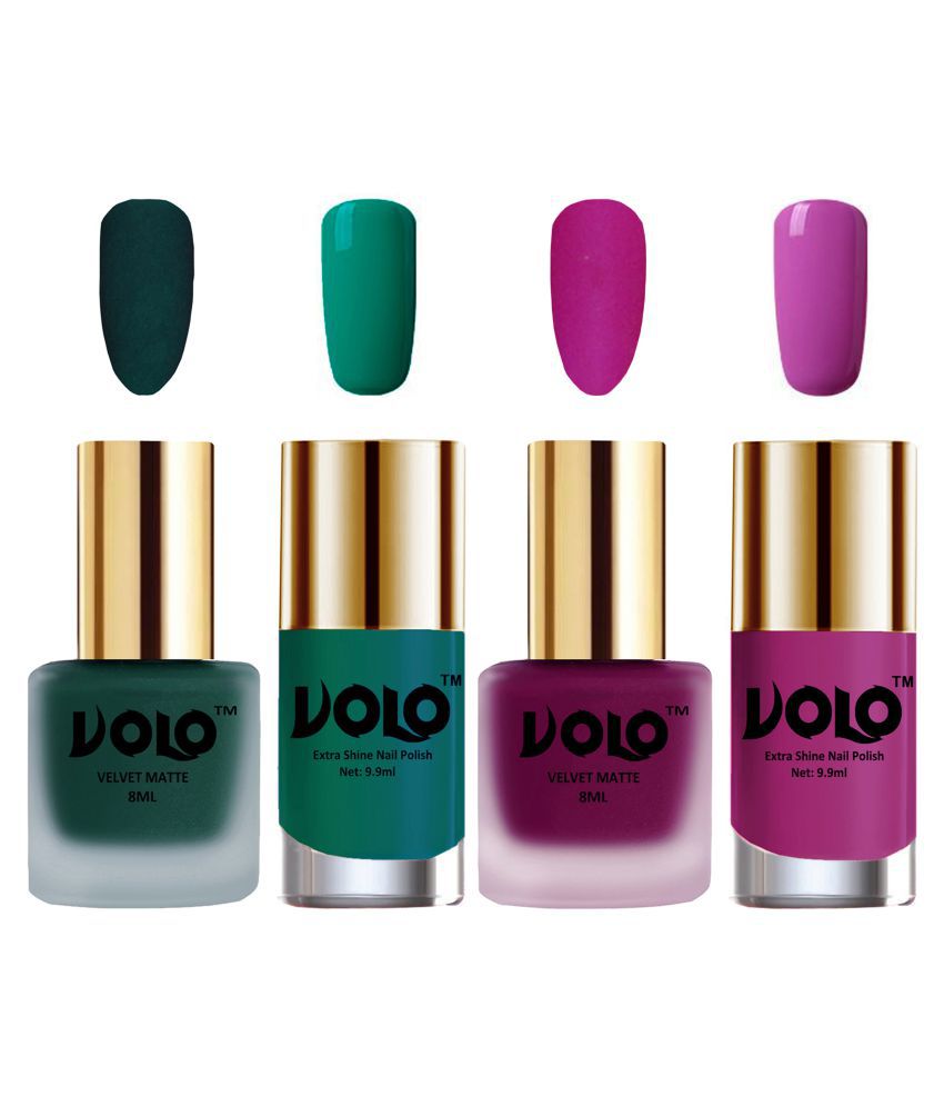     			VOLO Extra Shine AND Dull Velvet Matte Nail Polish Green,Magenta,Green, Pink Matte Pack of 4 36 mL
