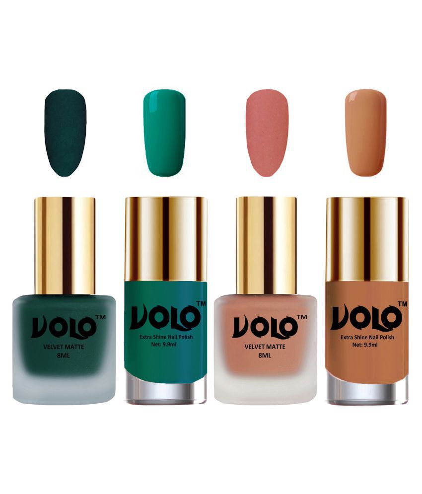     			VOLO Extra Shine AND Dull Velvet Matte Nail Polish Green,Peach,Green, Nude Glossy Pack of 4 36 mL