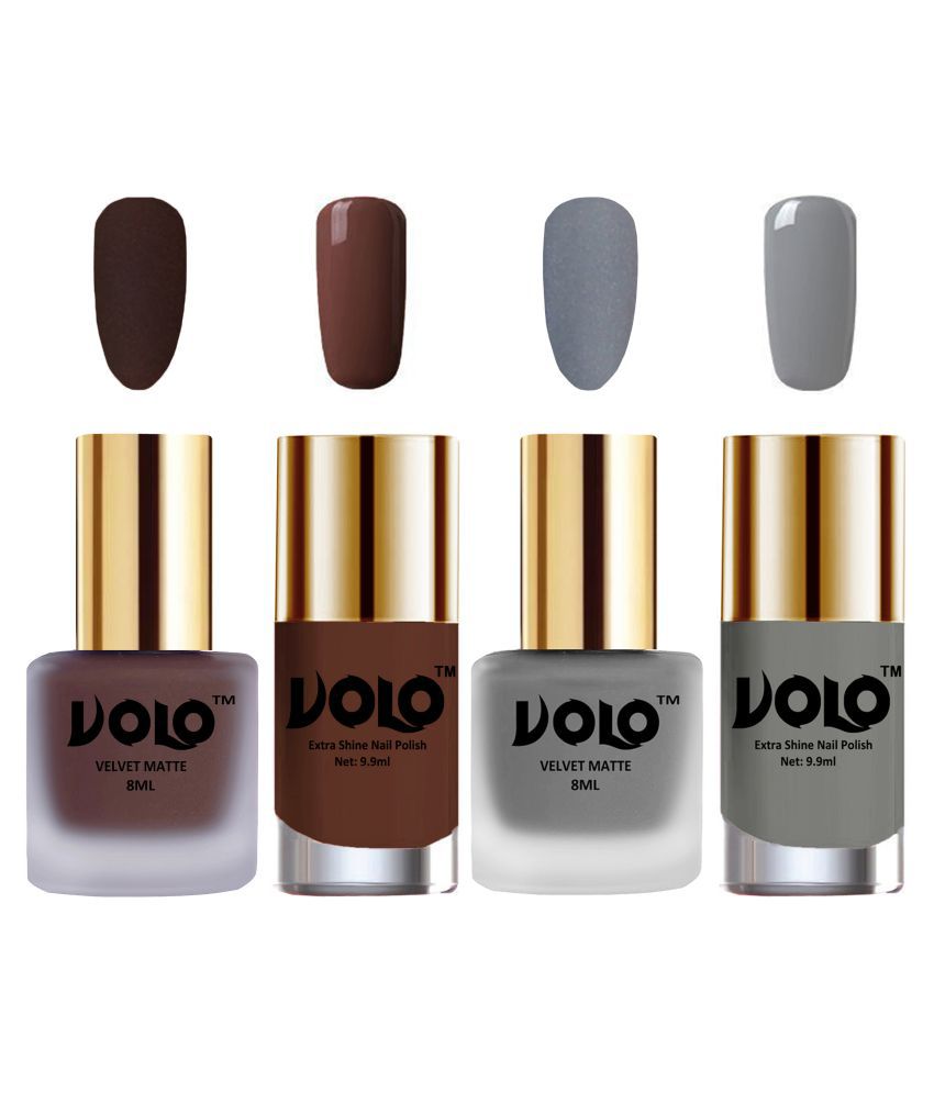     			VOLO Extra Shine AND Dull Velvet Matte Nail Polish Brown,Grey,Brown, Grey Glossy Pack of 4 36 mL