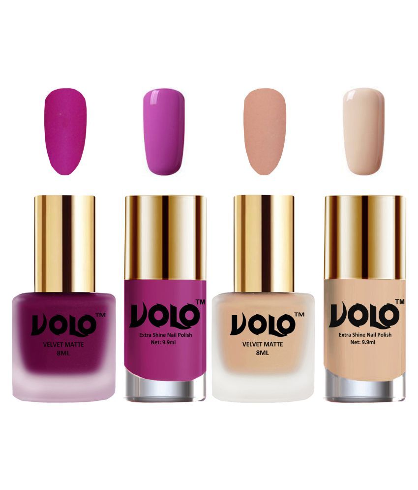     			VOLO Extra Shine AND Dull Velvet Matte Nail Polish Magenta,Nude,Pink, Nude Glossy Pack of 4 36 mL