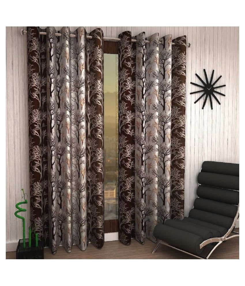     			Tanishka Fabs Semi-Transparent Curtain 9 ft ( Pack of 2 ) - Brown