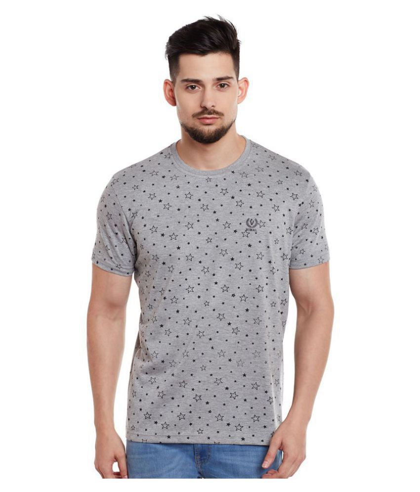     			Vimal Jonney Cotton Blend Silver Printed T-Shirt