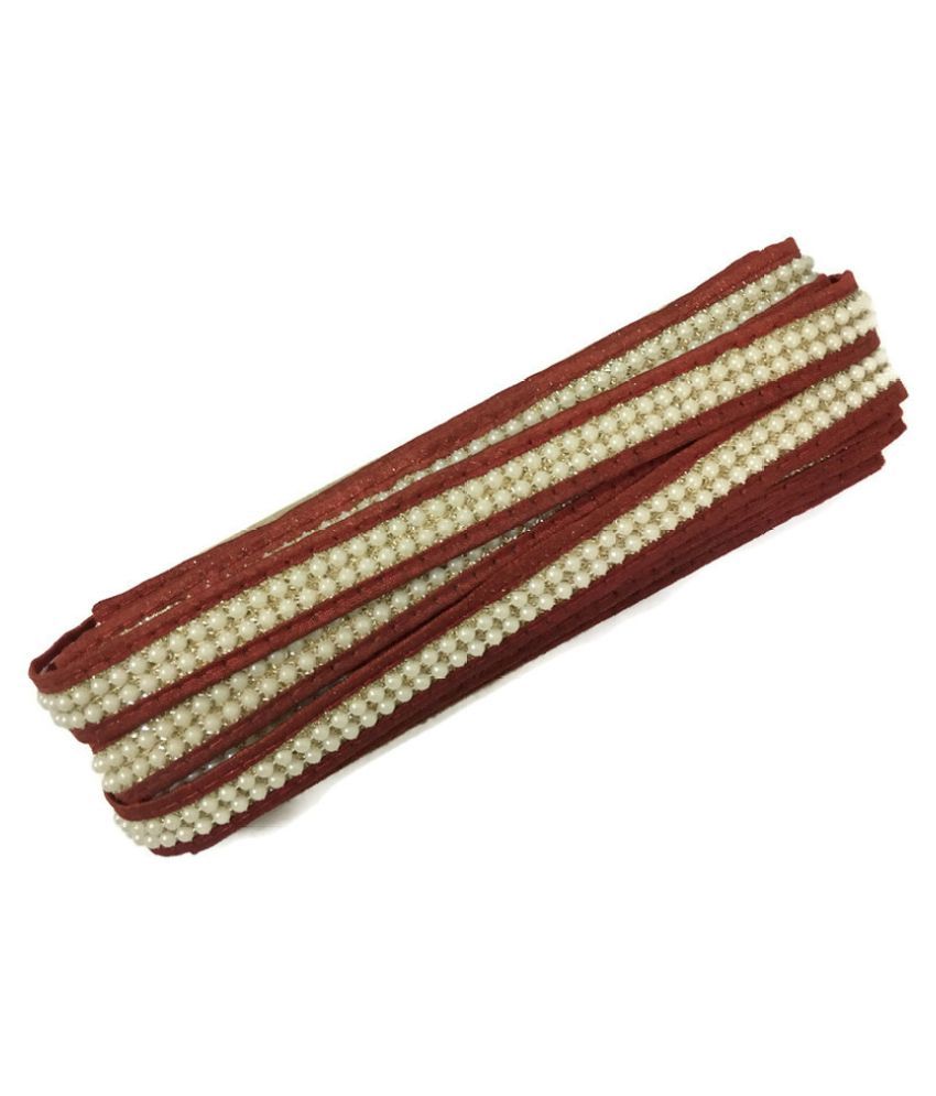 Dasync Maroon Pearl Laces And Borders Material For Saree Dupatta