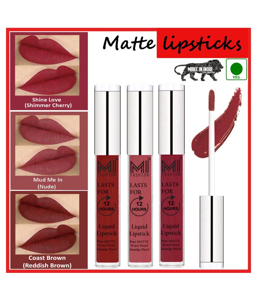     			MI FASHION Long Stay Kiss Proof Matte Lip Liquid Lipstick Nude,Cherry Red Multi Pack of 3 9 mL