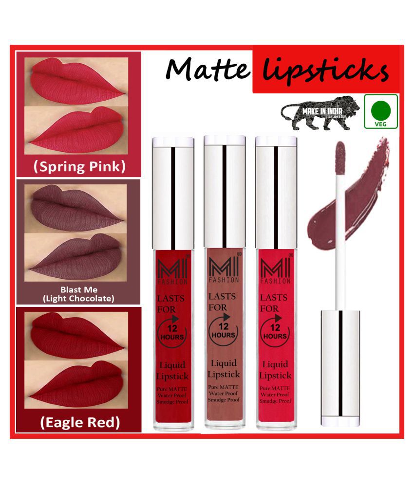     			MI FASHION Long Stay Kiss Proof Matte Lip Liquid Lipstick Chocolate,Pink Red Pack of 3 9 mL