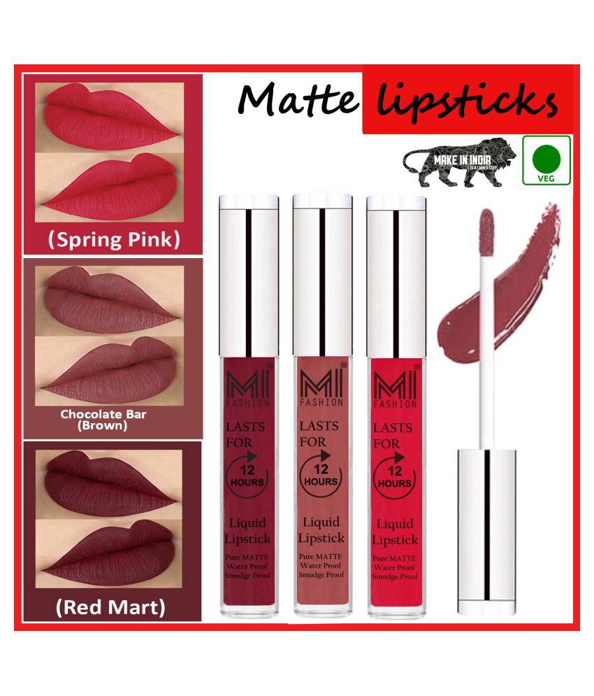     			MI FASHION Long Stay Kiss Proof Matte Lip Liquid Lipstick Brown,Pink Red Pack of 3 9 mL