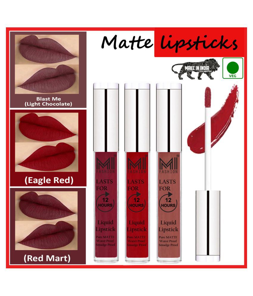     			MI FASHION Long Stay Made in India Matte Liquid Lipstick Red,Chocolate Red Pack of 3 9 mL
