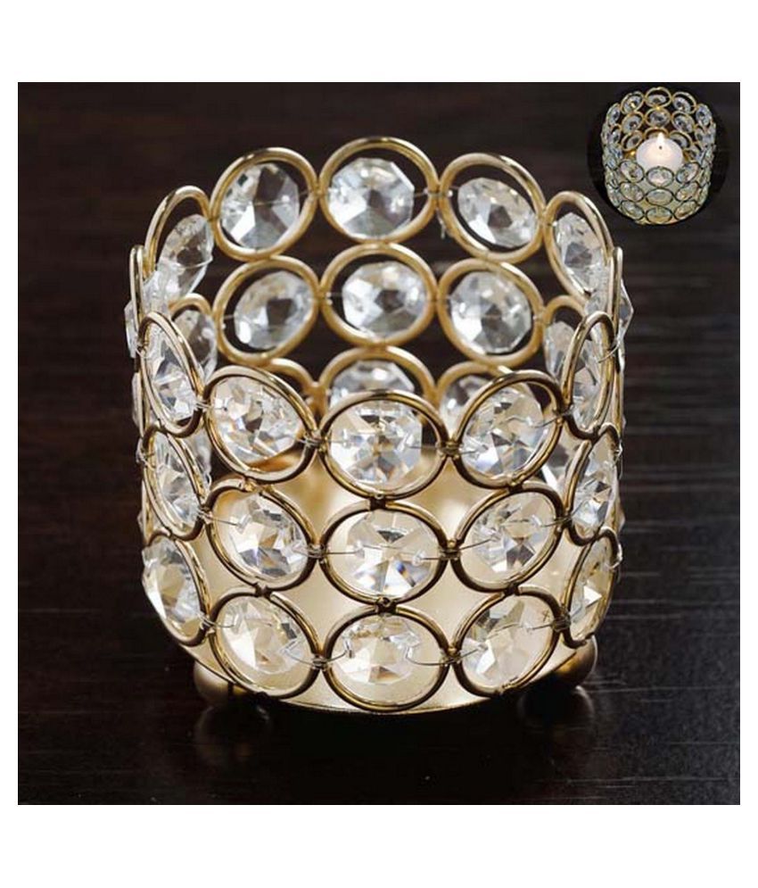 fabulous candles Gold Table Top Crystal Tea Light Holder Pack of 1