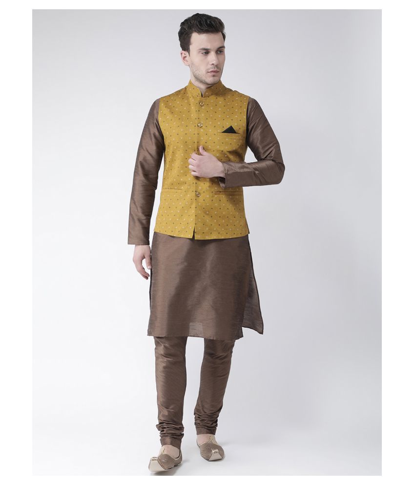     			Deyann Yellow Linen Kurta Pyjama Set