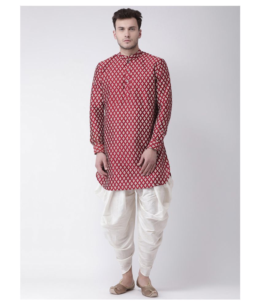     			Deyann Red Silk Blend Kurta Pyjama Set