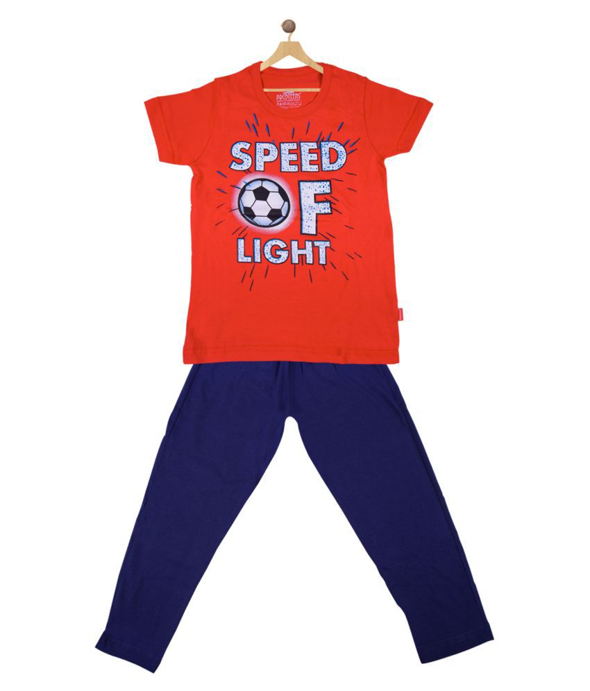     			Proteens Boys Short Sleeves Red & Navy Night Suit Set