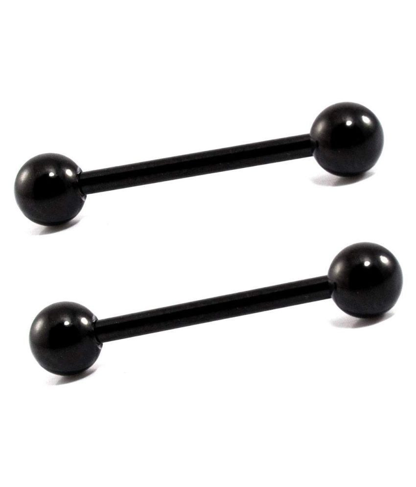 14 Gauge Surgical Steel Tongue Ring Barbell Black Color Tongue Piercing