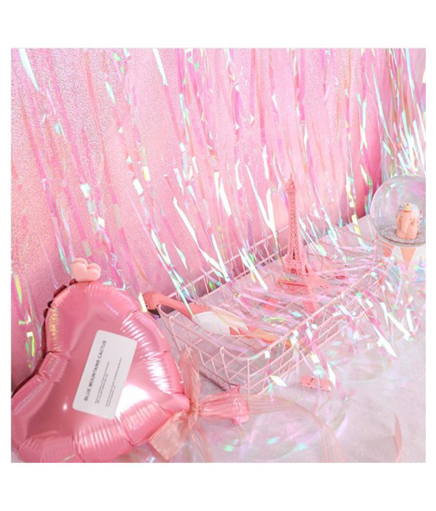 Cocoshope Curtains Iridescent Metallic Foil Fringe Curtain Rainbow