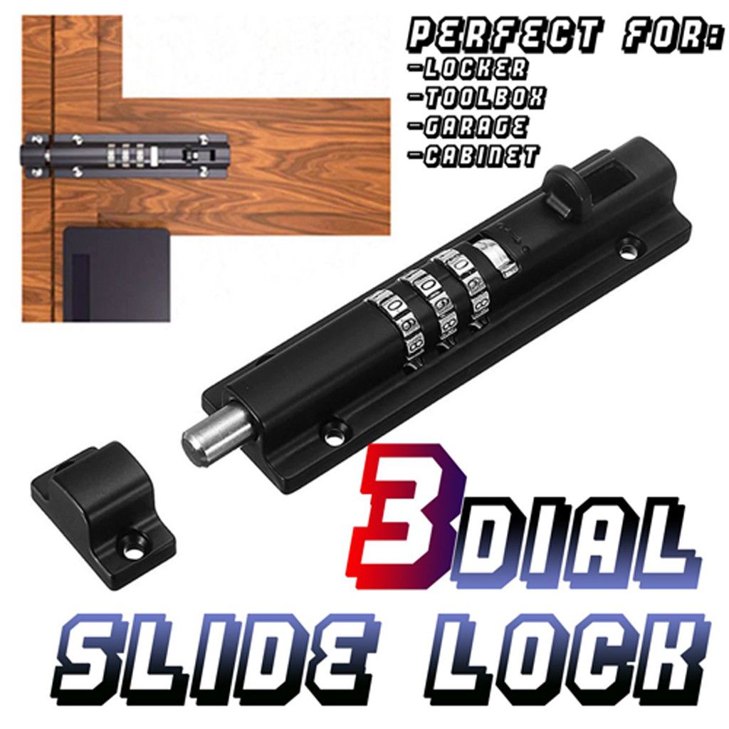3 Dial Slide Lock Slide Bolt Gate Latch Heavy Duty Door Without