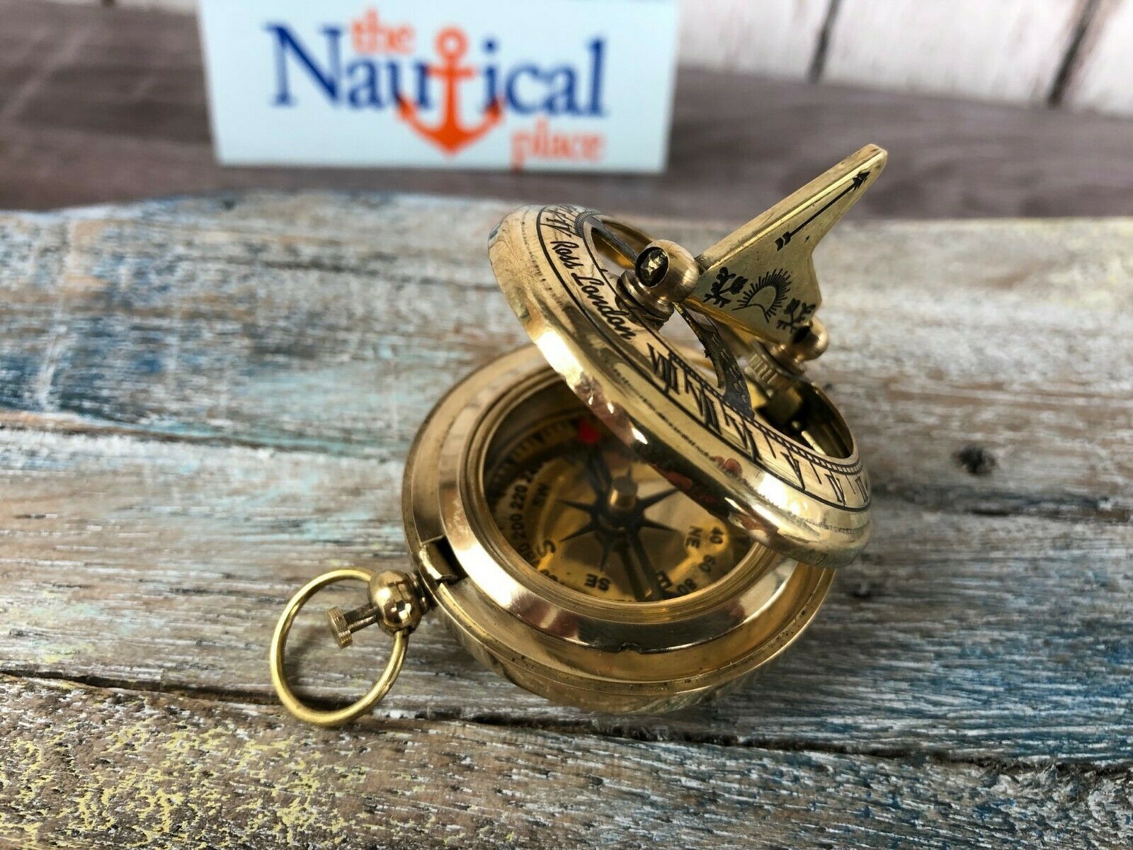 Old Vintage Antique Pocket Style Necklace Pendant 2" Brass Sundial Compass 