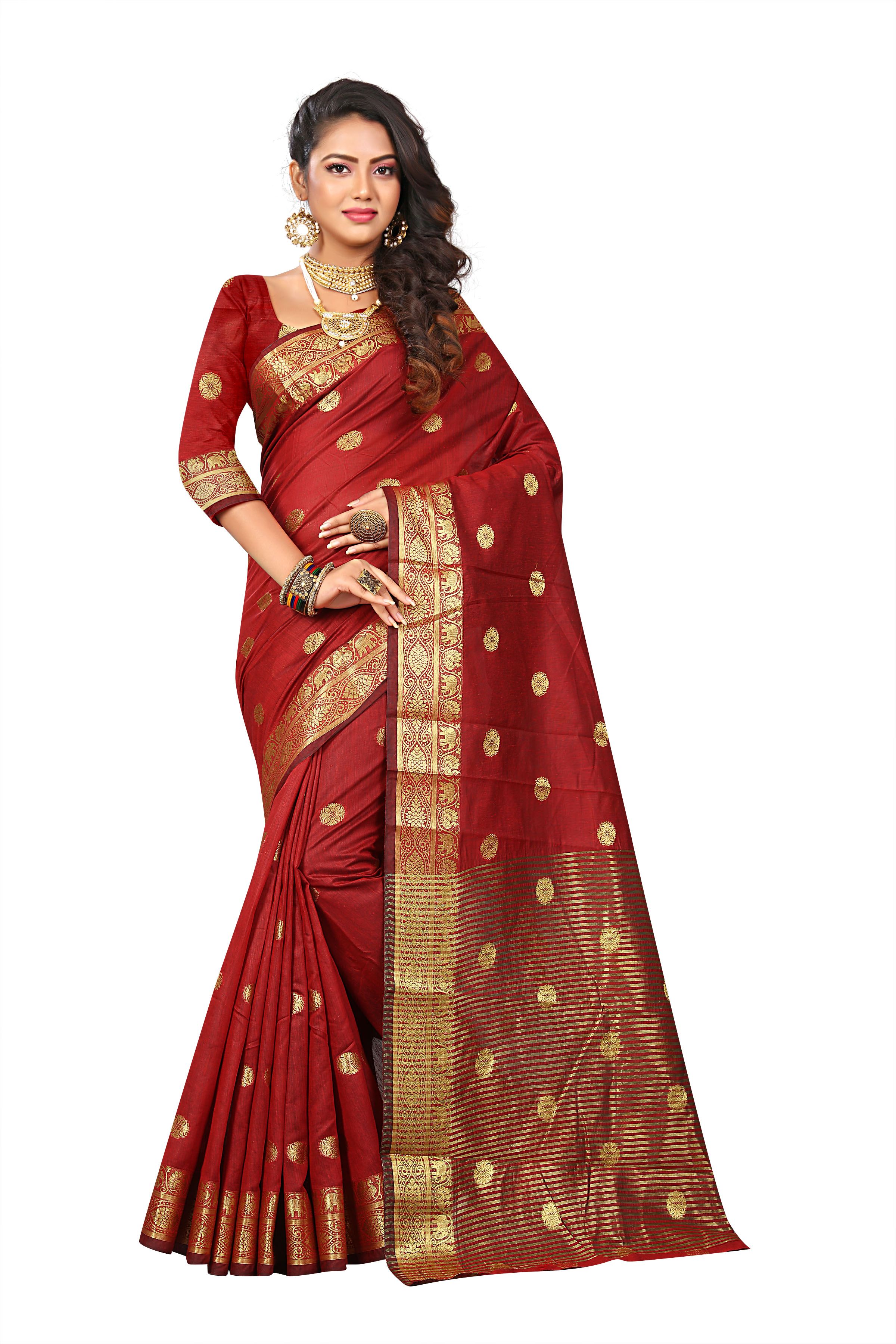 maroon cotton silk saree