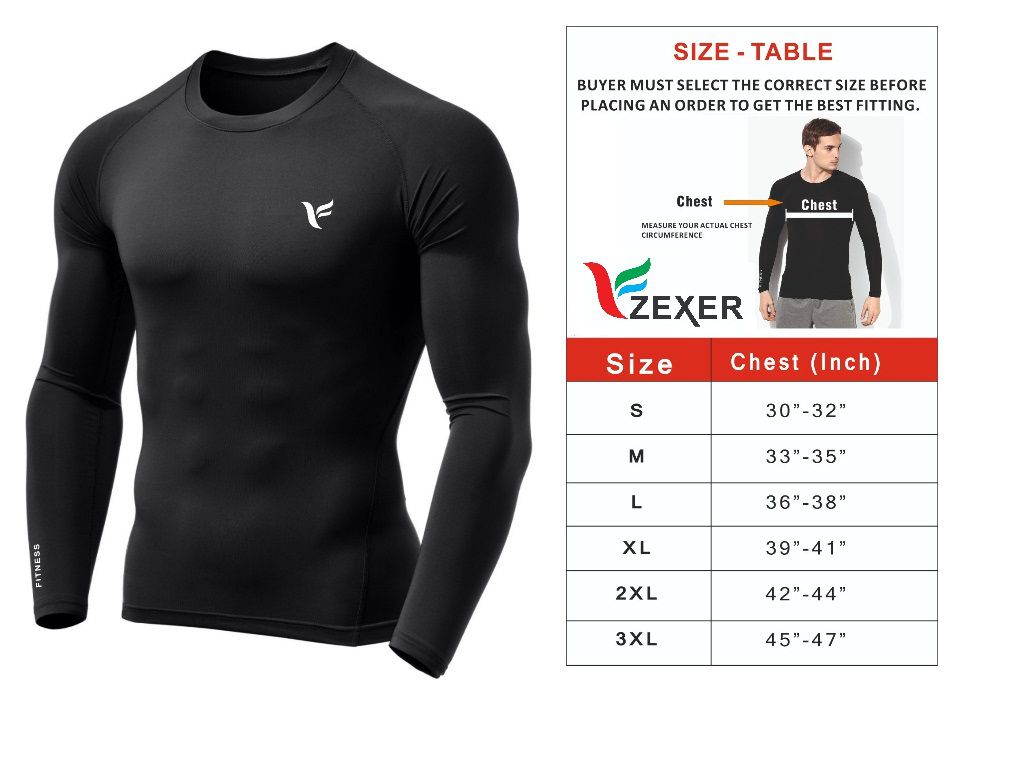     			Zexer Unisex 100% Polyester Sport Full Sleeve T-Shirt, Cool Dry Athletic Fitness Workout Base Layer, Compression Top Running Cycling Basketball