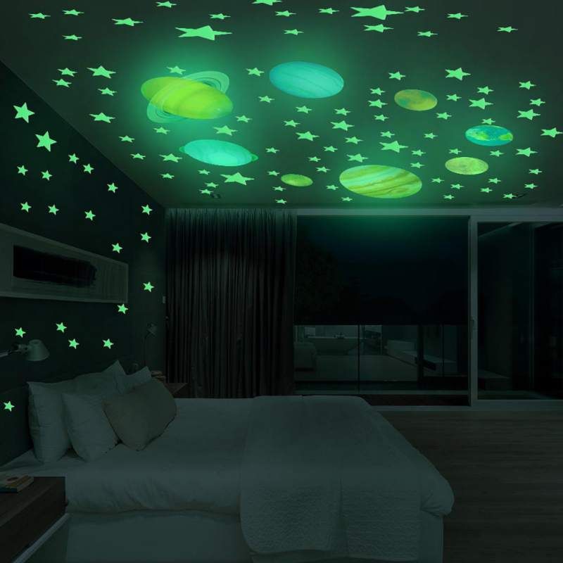 1 Set Planets Luminous Wall Stickers Solar System Fluorescent Wall