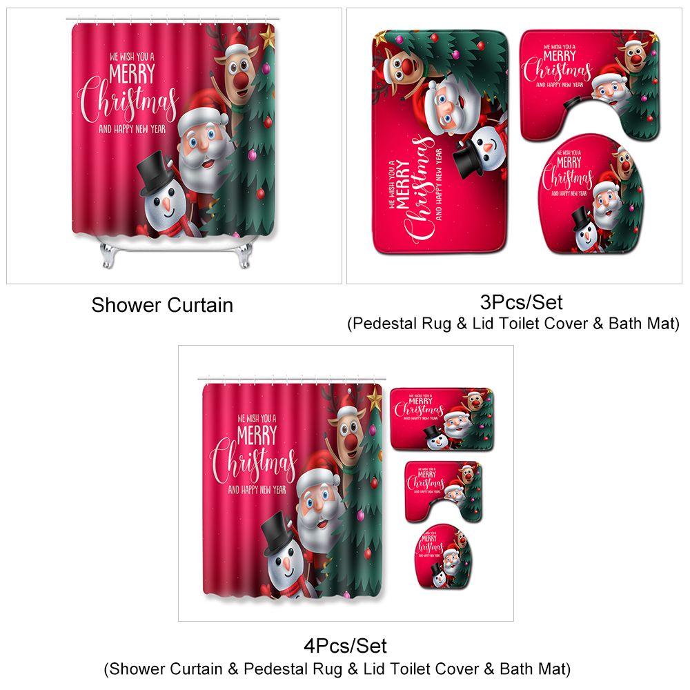 Happy New Year Santa Claus Shower Curtain Bathroom Fabric /& Bath Mat 71*71inches