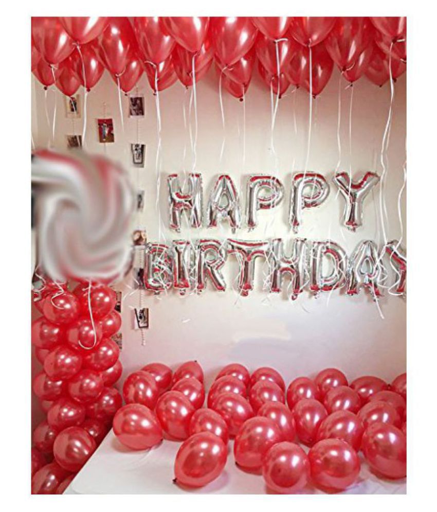     			Happy Birthday Letter Foil Balloon 13 Letter Set ( Silver ) + Pack of 30Pcs Red Matellic Balloons