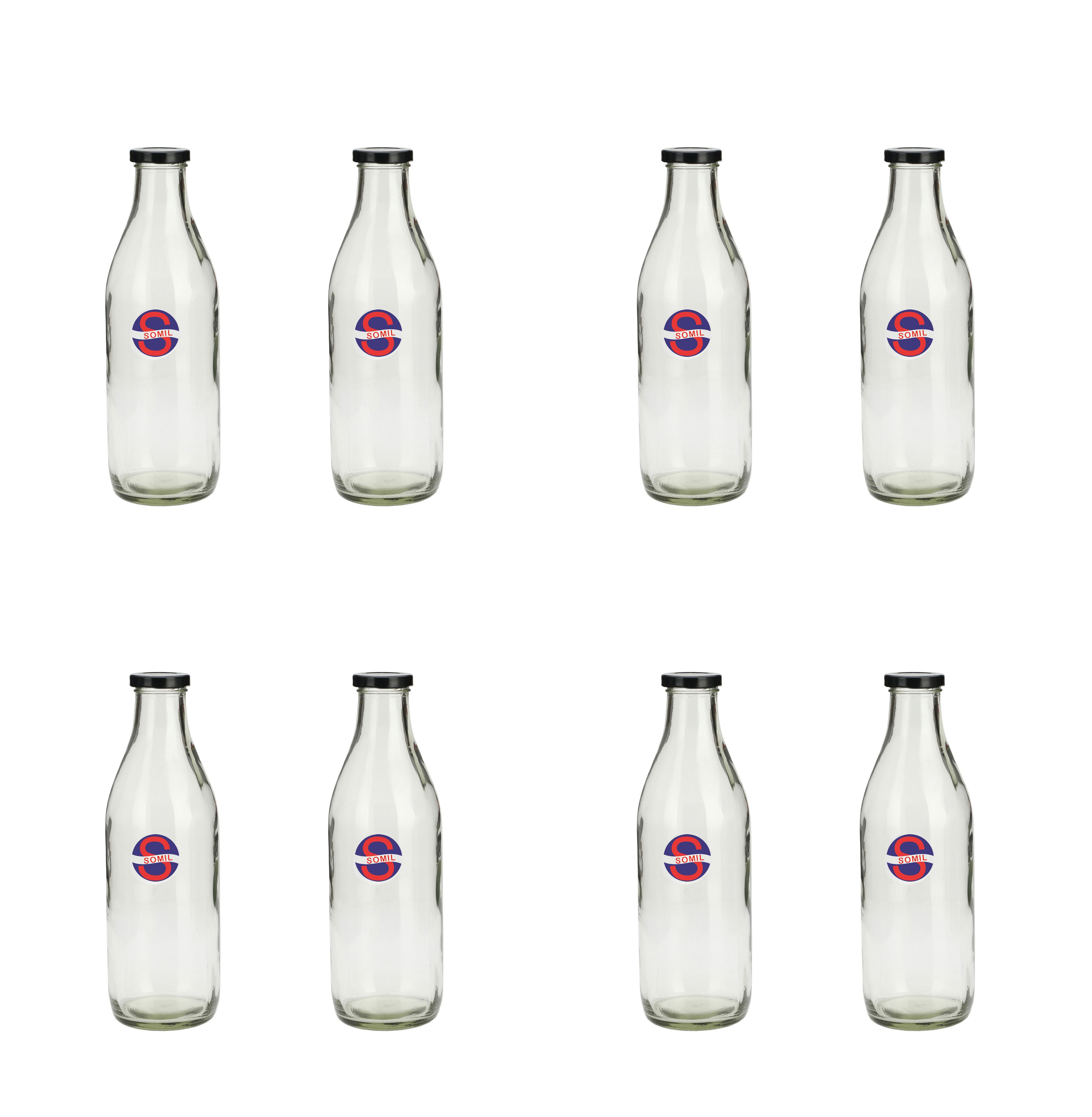     			Somil Glass Storage Bottle, Transparent, Pack Of 8, 1000 ml