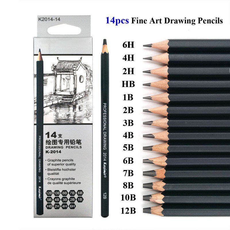 14 Pcs/set Sketch and Drawing Pencil Set HB 2B 6H 4H 2H 3B 4B 5B 6B 10B