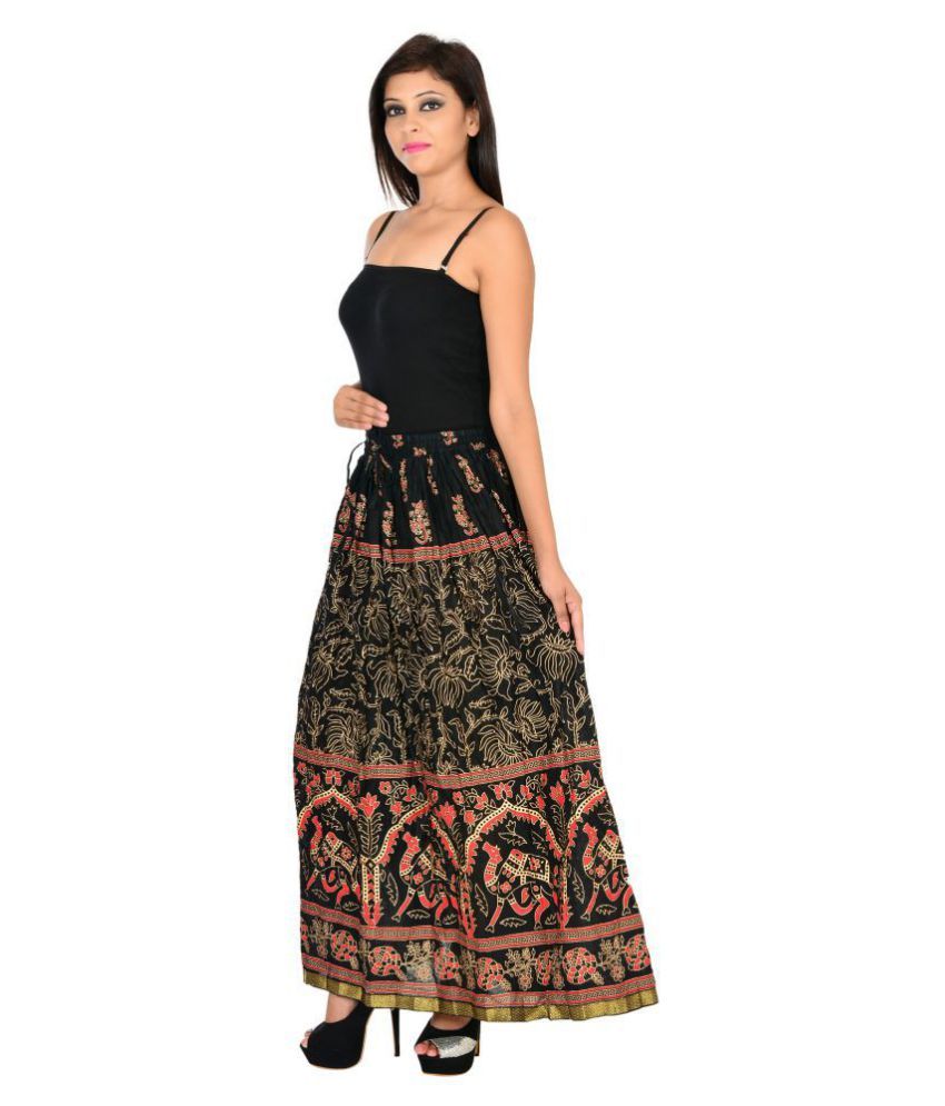 Buy Ooltah Chashma Cotton Broomstick Skirt Black Online at Best