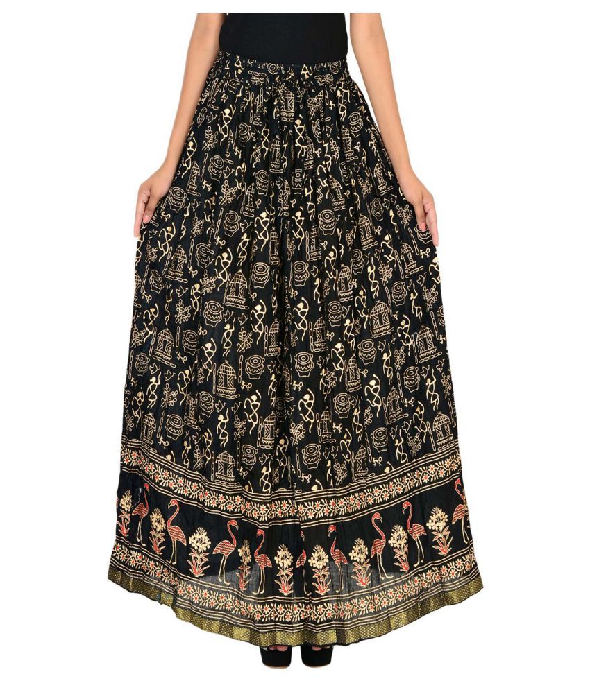 Buy Ooltah Chashma Cotton Broomstick Skirt - Black Online at Best ...