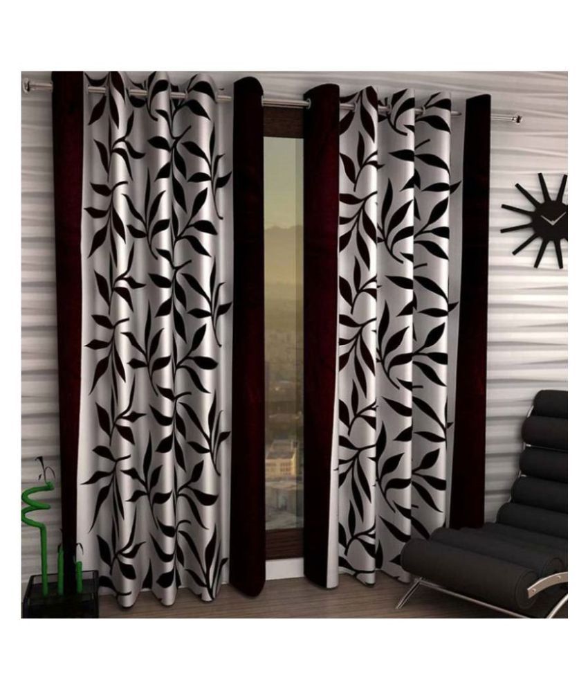     			Tanishka Fabs Semi-Transparent Curtain 7 ft ( Pack of 2 ) - Brown