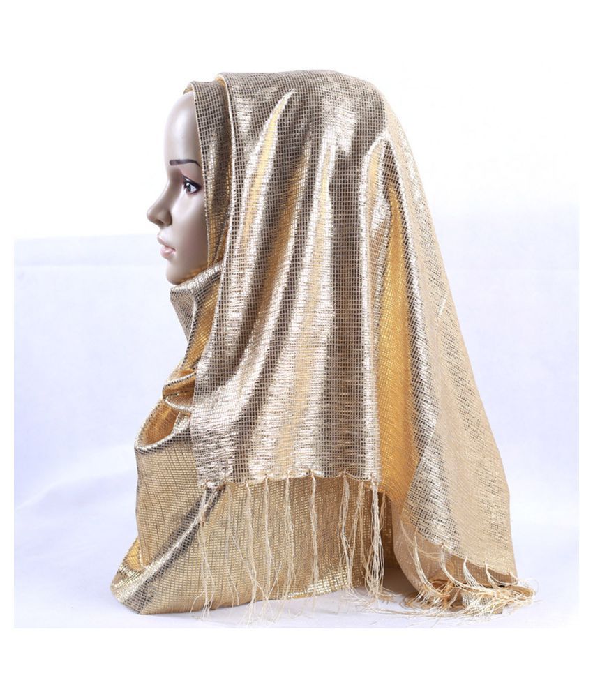 Shimmer Sparkle Gold Glitters Plain Chiffon Muslim Hijab Scarf Shawl