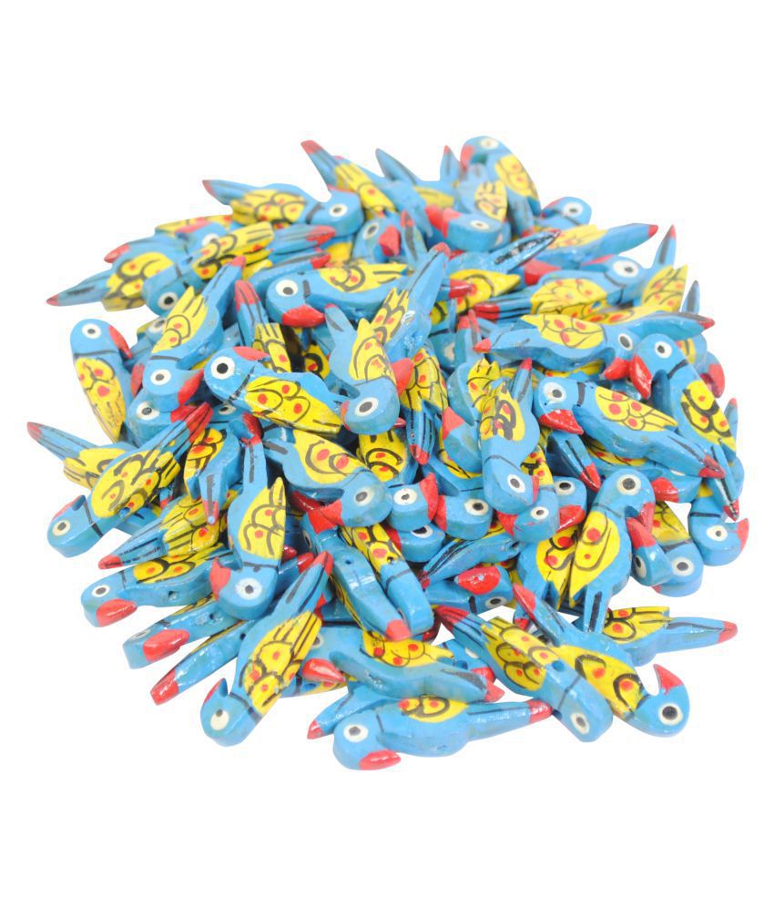     			50 pcs Wooden Blue Color Parrot Beads Size 3.5 cm for Jewellery Making, Dresses,Beading, Art and Crafts Work by Vardhman