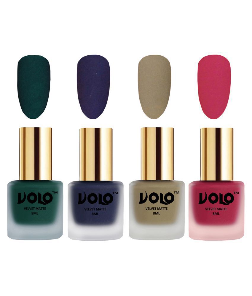     			VOLO Velvet Dull Matte Posh Shades Nail Polish Green,Blue,Nude, Pink Matte Pack of 4 32 mL