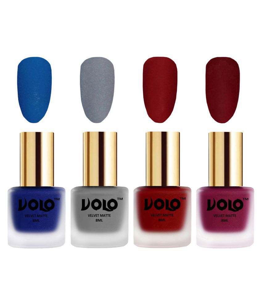     			VOLO Velvet Dull Matte Posh Shades Nail Polish Blue,Grey,Red, Red Matte Pack of 4 32 mL