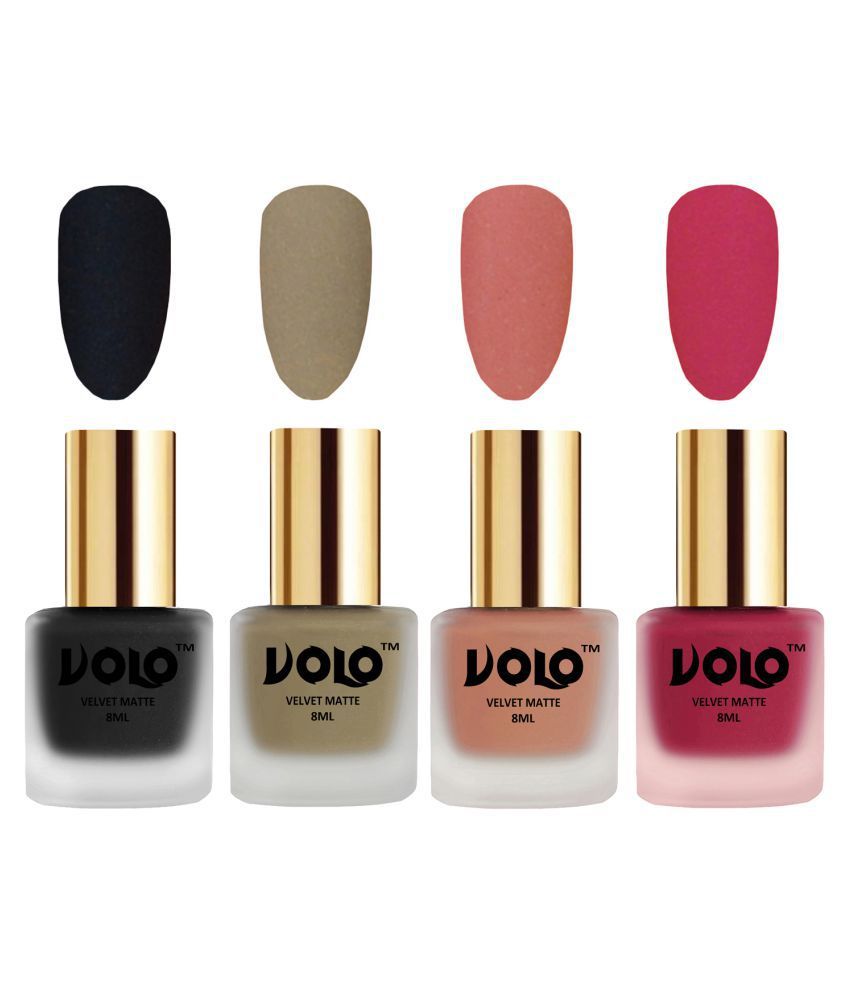     			VOLO Velvet Dull Matte Posh Shades Nail Polish Black,Nude,Peach, Pink Matte Pack of 4 32 mL