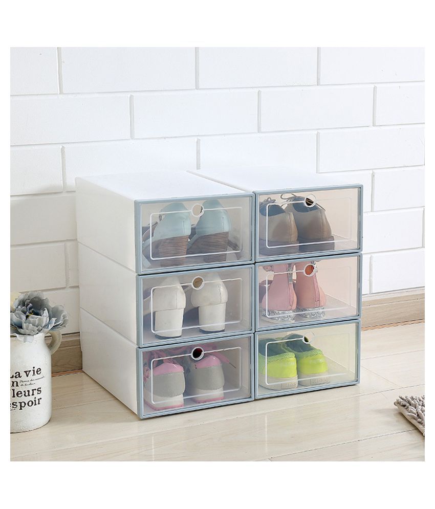 Foldable Transparent Plastic Shoe Boxes Storage Organizer Drawer Case Stackable