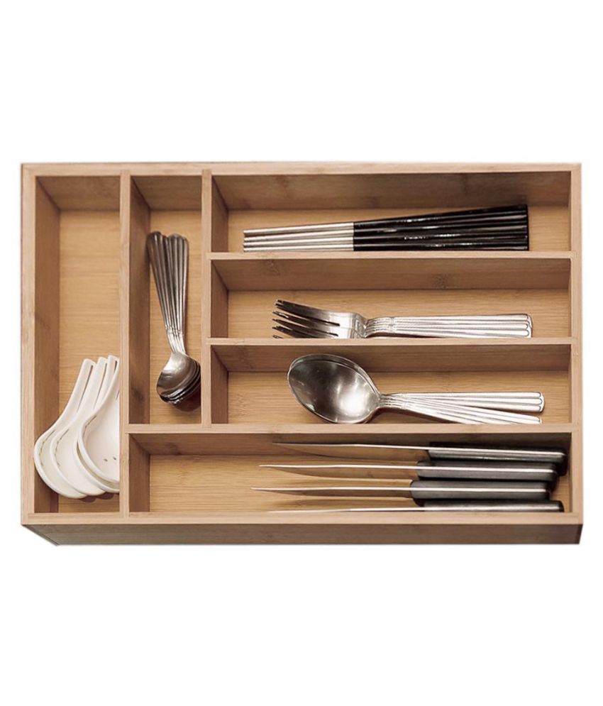 Small Bamboo Drawer Organizer Flatware Storage Box Drawer Divider