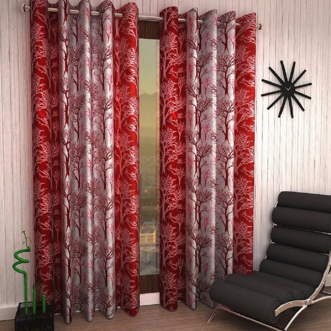     			Tanishka Fabs Semi-Transparent Curtain 7 ft ( Pack of 2 ) - Maroon