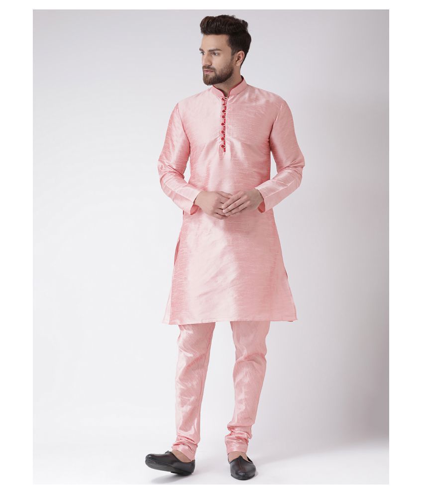     			Hangup Pink Silk Blend Kurta Pyjama Set