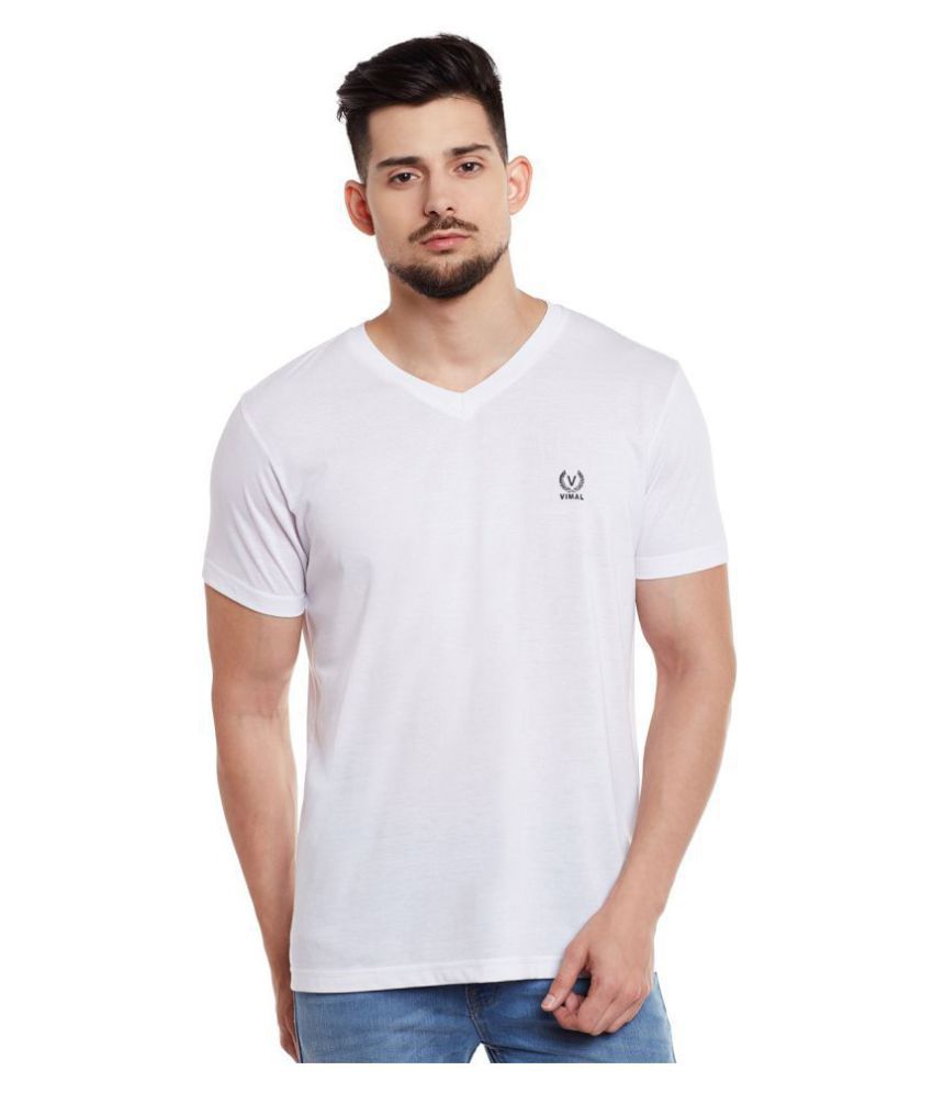     			Vimal Jonney Cotton Blend White Solids T-Shirt