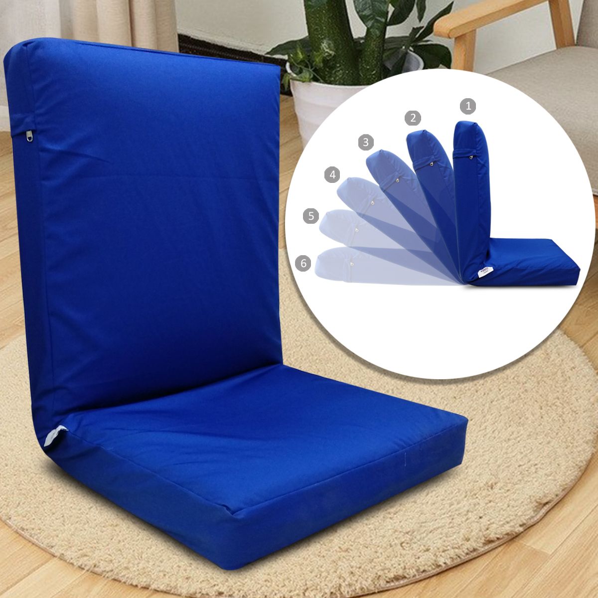 Kawachi Adjustable Back Support Relax Recliner Floor Chair Sofa With Cushion Blue