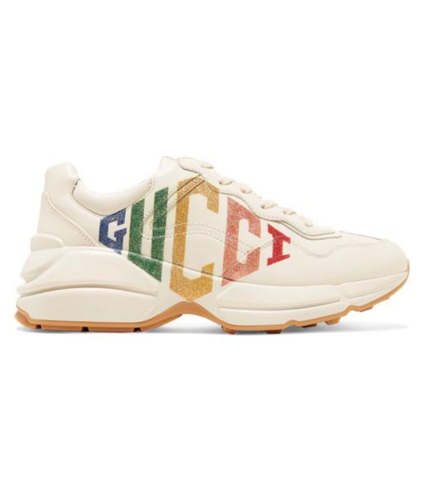 gucci ivory rhyton rainbow glitter sneakers