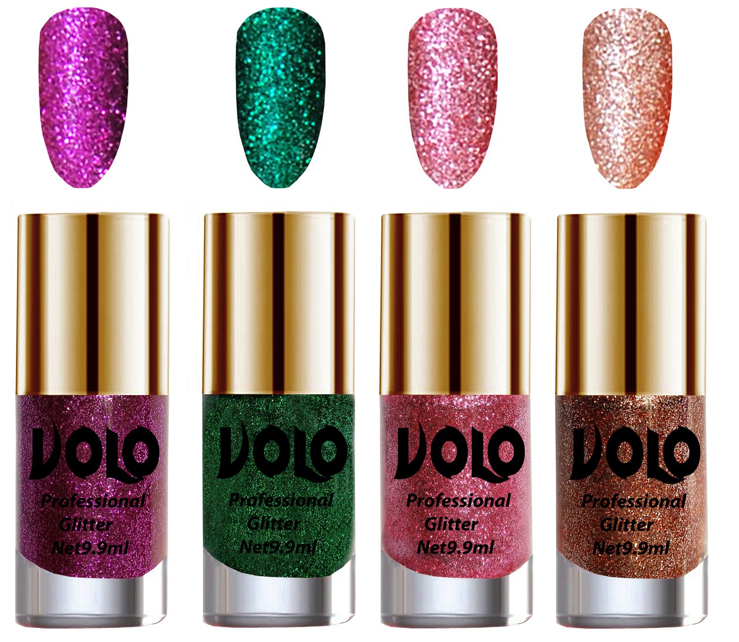     			VOLO Professionally Used Glitter Shine Nail Polish Purple,Green,Pink Pink Pack of 4 39 mL