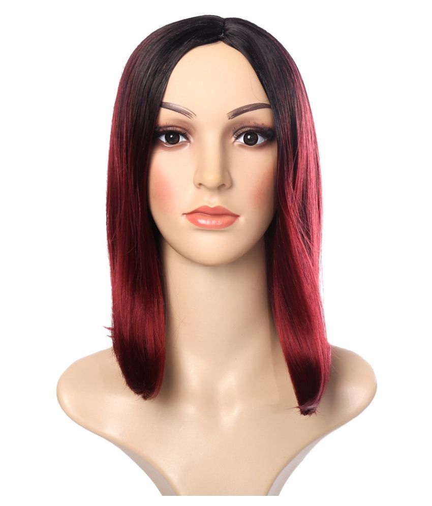 Black Pink Ombre Hair Straight Bob Wigs Synthetic Hair Short Party