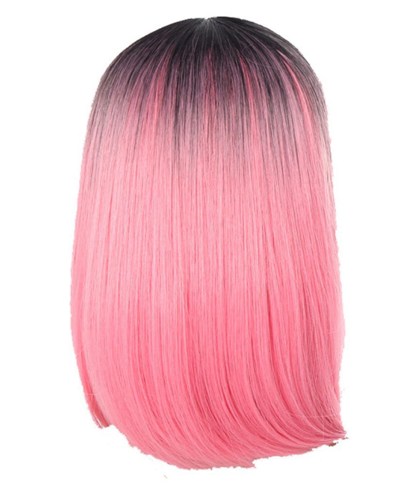 Black Pink Ombre Hair Straight Bob Wigs Synthetic Hair Short