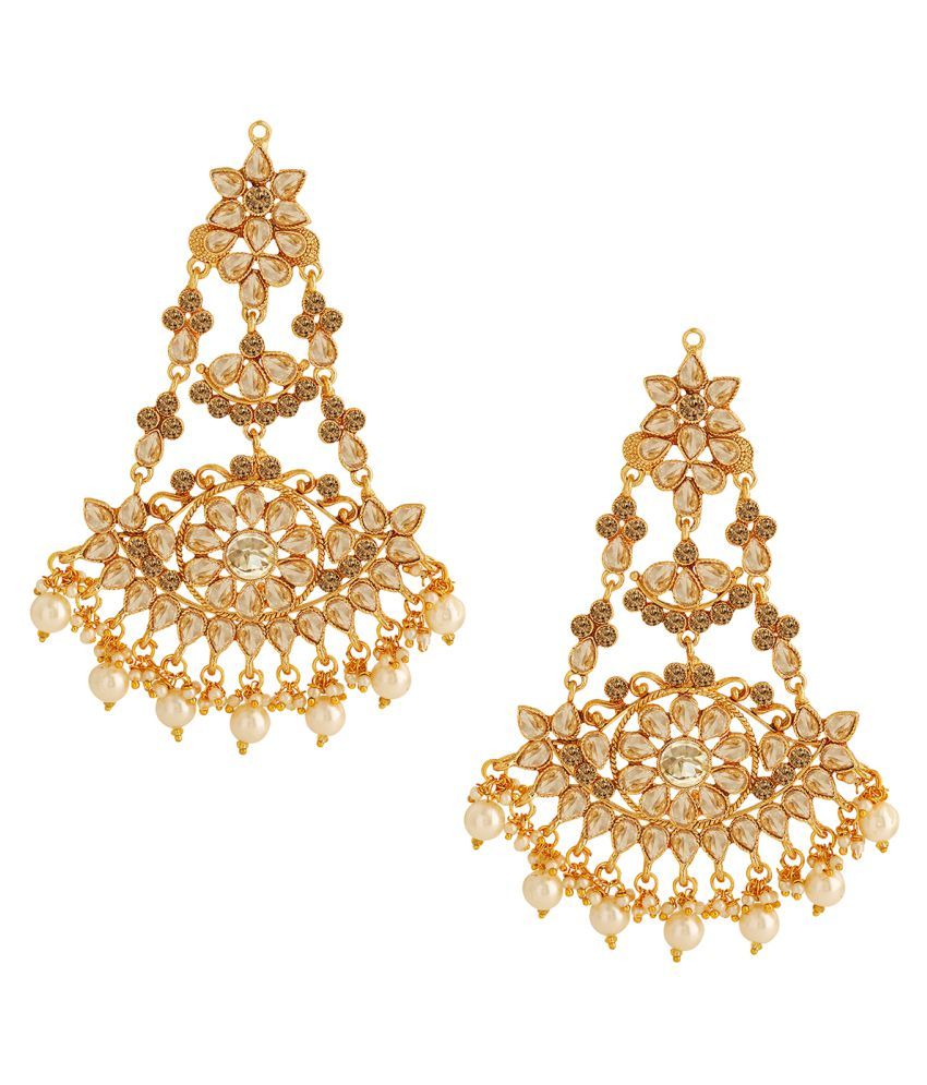     			Spargz Floral Festive Gold Plated AD Stone & Pearl Chandelier Earring For Women