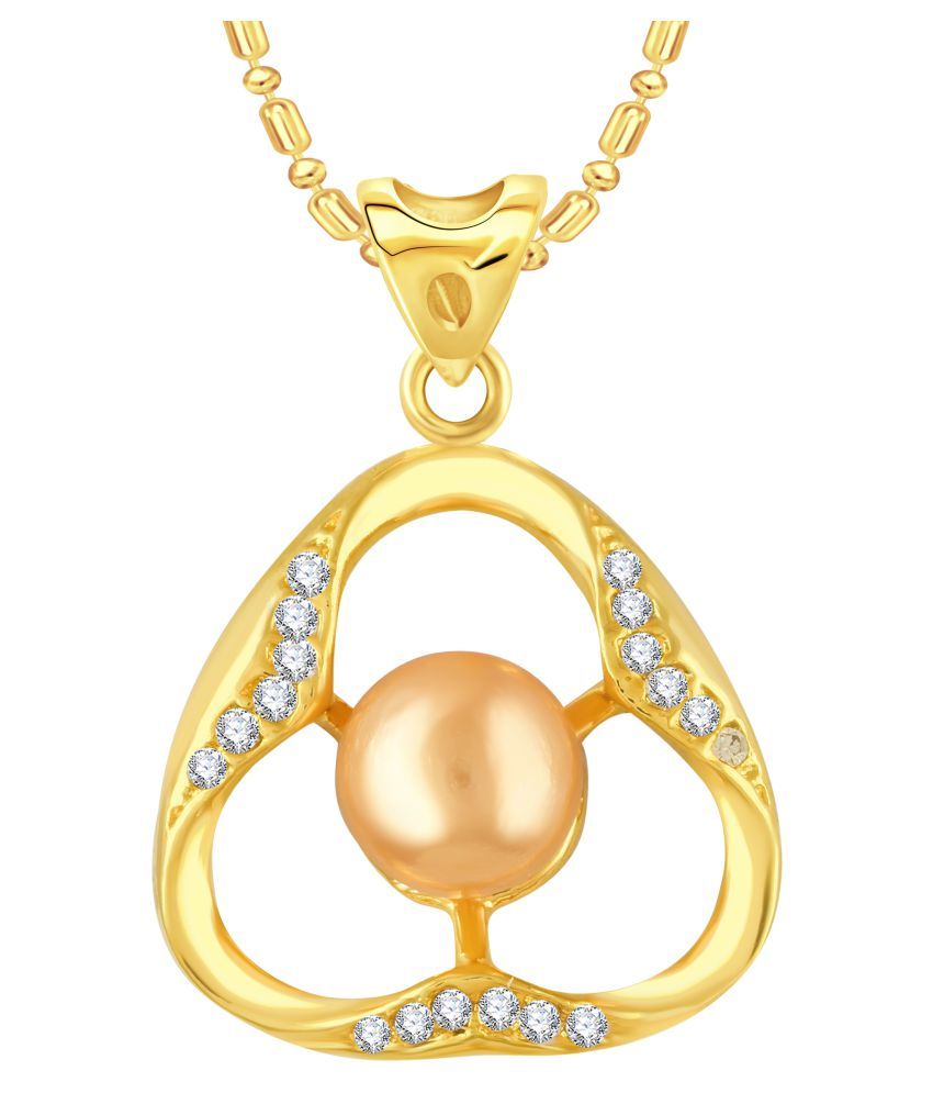 Vk Jewels Pearl Studded Triangle Gold And Rhodium Plated Alloy Cz American Diamond Pendant With