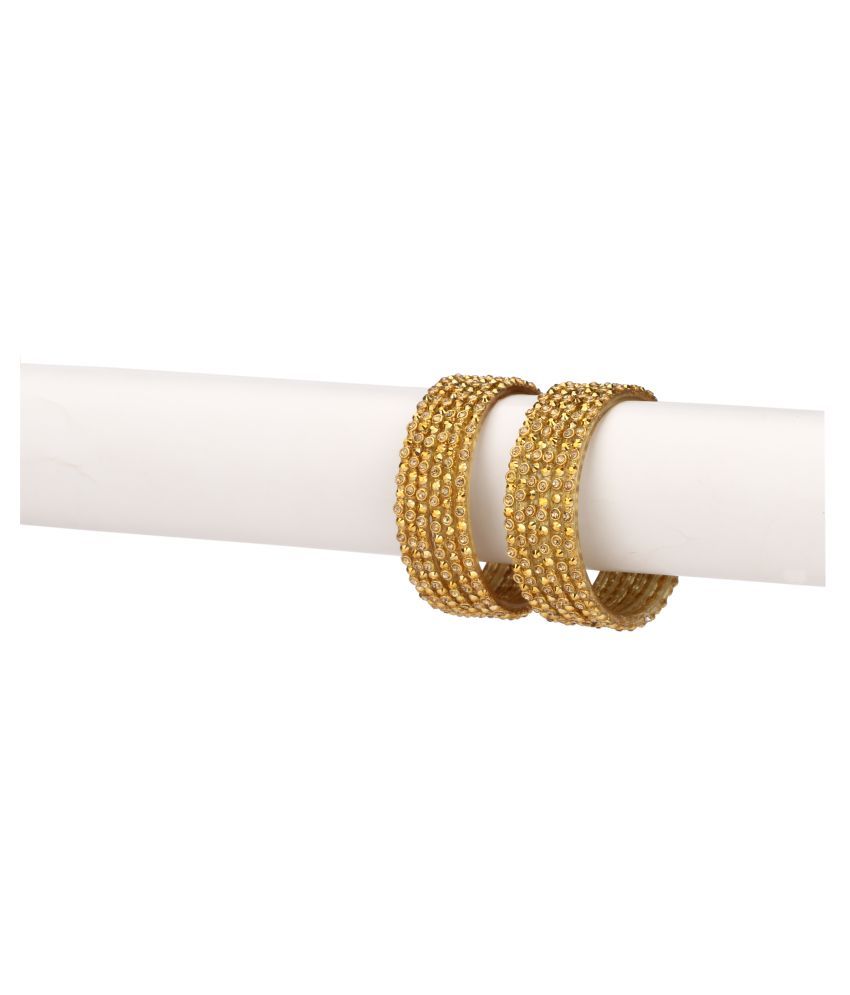     			Party Glass Bangle Set Ornamented With Beads For Spaical Look (Pack Of 12 Gold Shining & Attractive