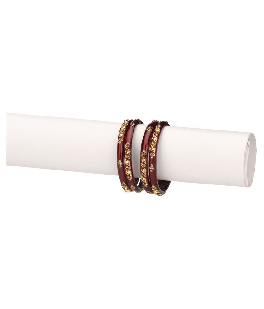     			Party Glass Bangle Set Ornamented With Beads For Spaical Look (Pack Of 4 Maroon Shining & Attractive