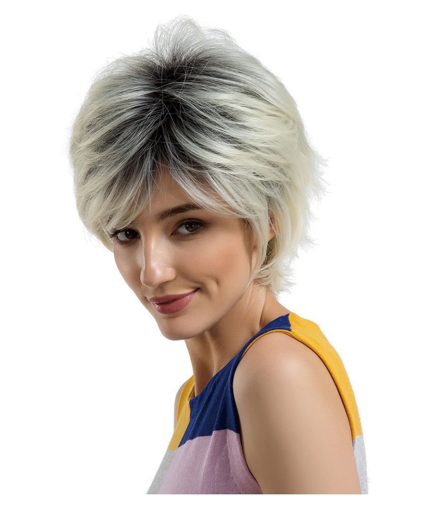 Black Gradient Beige Silver Short Hair Women S Fashion Synthetic