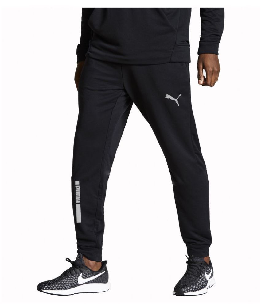 puma black polyester lycra trackpants